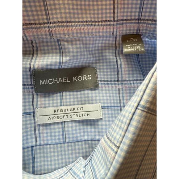 Michael Kors Men’s Plaid Dress Shirt Blue White 16/32-33 Airsoft - Picture 9 of 10